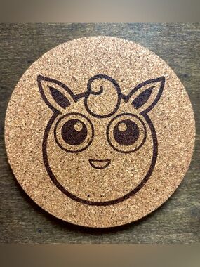 Pokemon Wigglytuff Face Laser Engraved Cork Coaster